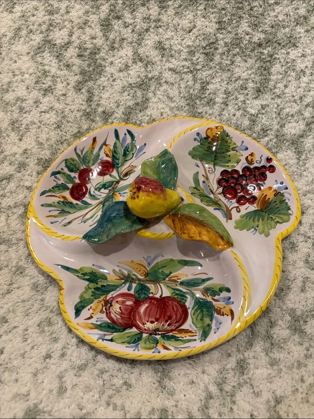 Hand-Painted Italian Ceramic Fruit Divided Serving Dish NWT Artisan Made